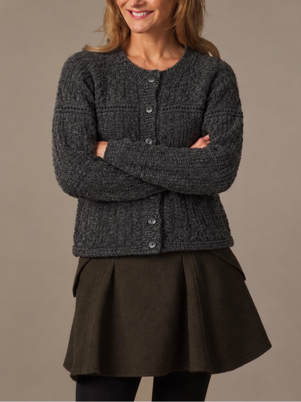 Aran Crafts Ireland Merino Wool Gray Button Down Sweater Cardigan, Large